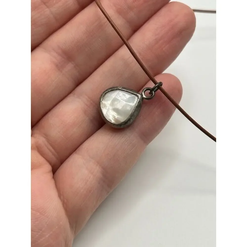 NWT Peyote Bird Teardrop Leather Cord Necklace Genuine Stone Sterling Silver 18